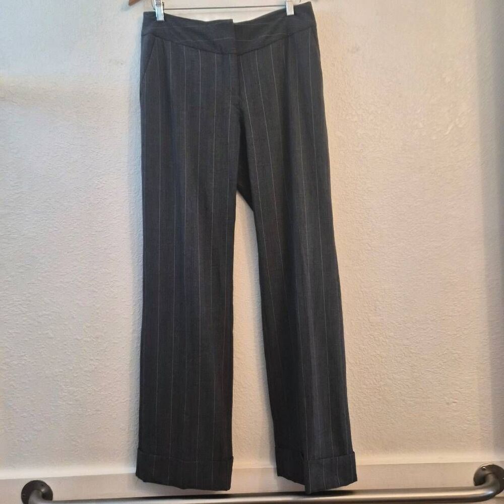 Worthington Stretch Pinstripe Wide-Leg Cuffed Trouser Pants Comfy Flattering Fit